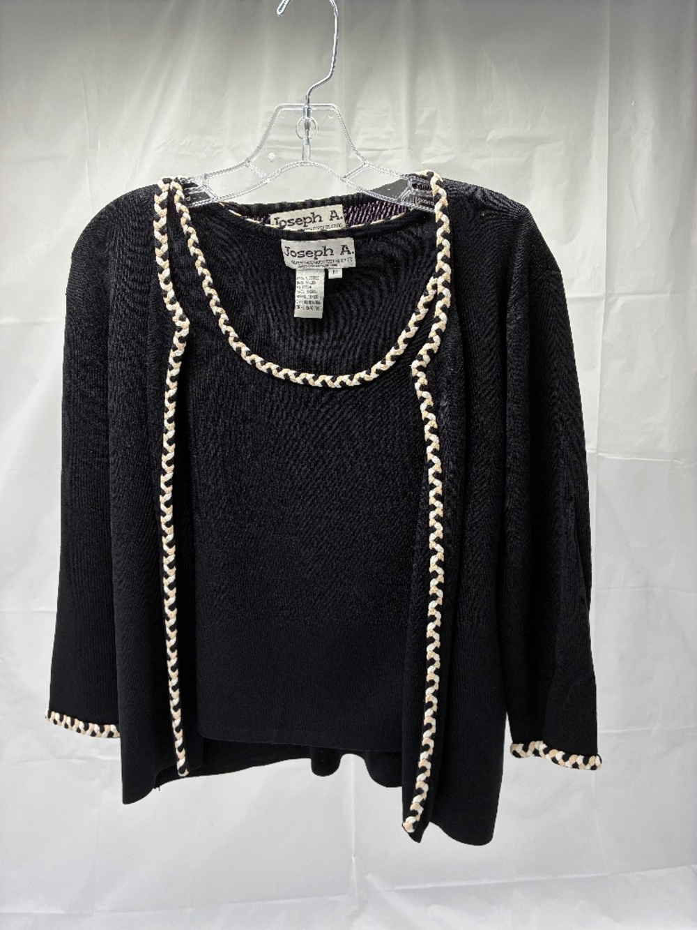 Black Cardigan Twin Set - 3/4 Sleeve- Braided Trim (Sz L sweater/SzM Tank)